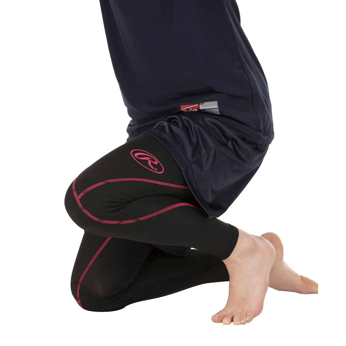 ウィメンズ ストレッチロングタイツ 膝2重(オールシーズン)-ブラック/ピンク