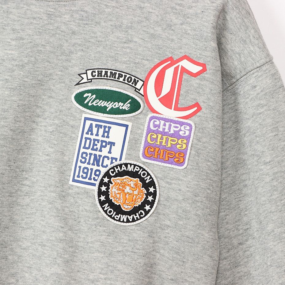 Champion　胸ワッペン刺繍ワイドスウェット