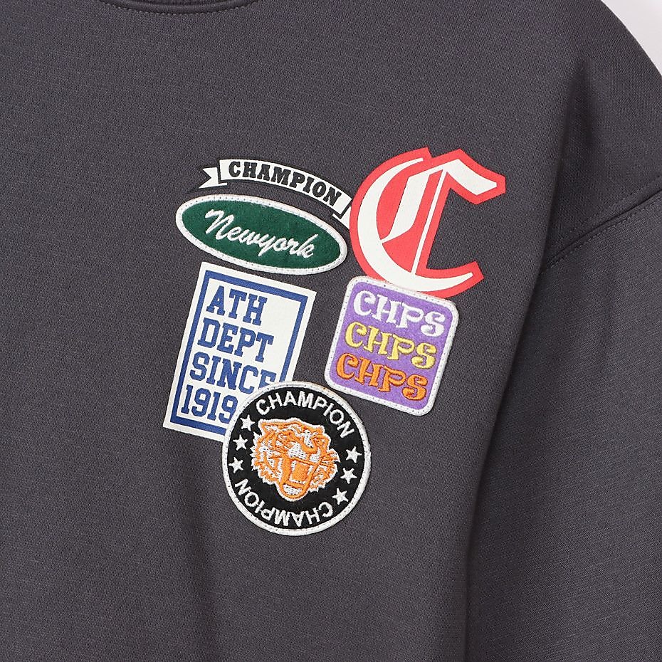 Champion　胸ワッペン刺繍ワイドスウェット
