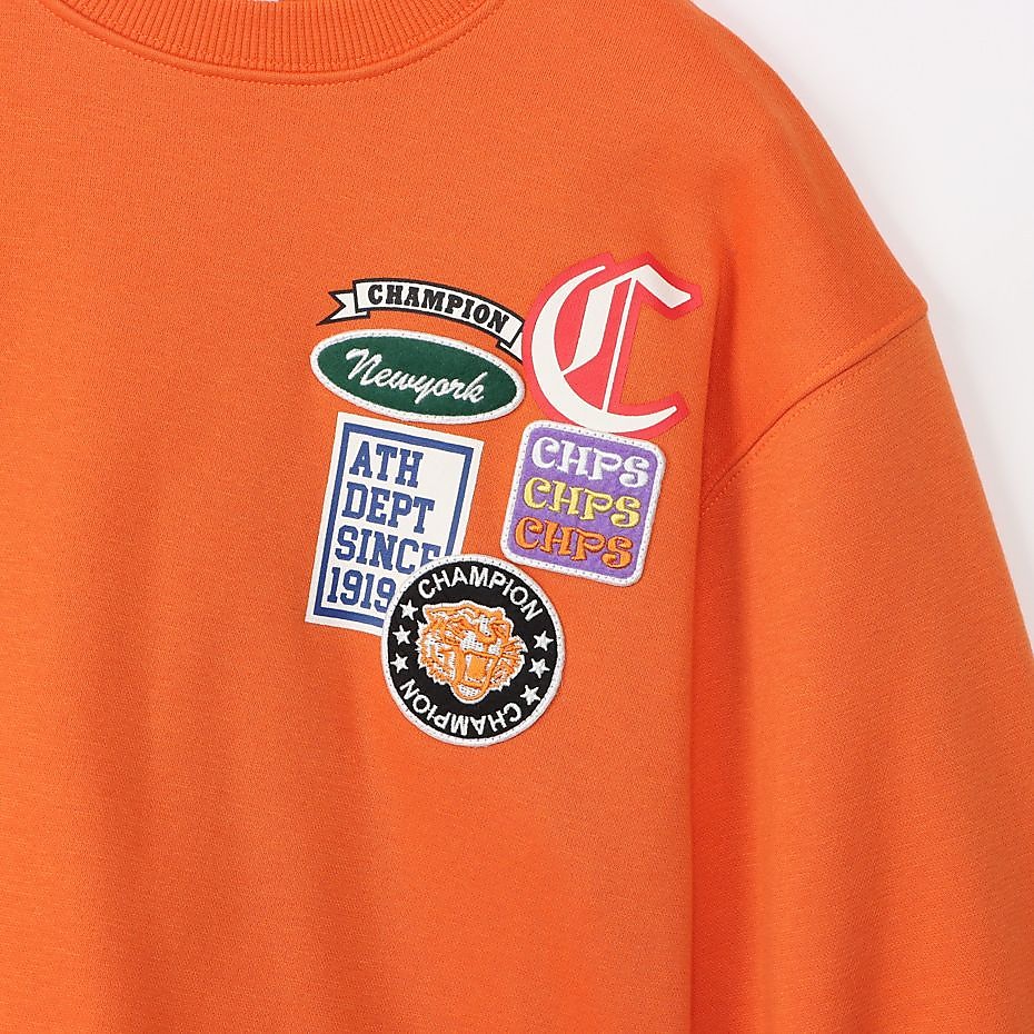 Champion　胸ワッペン刺繍ワイドスウェット