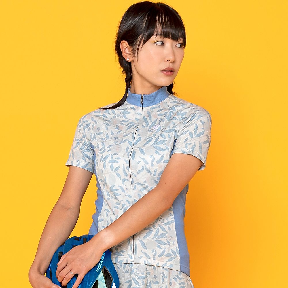 LADIES　半袖ジャージ　ボタニカルプリント　イエロー