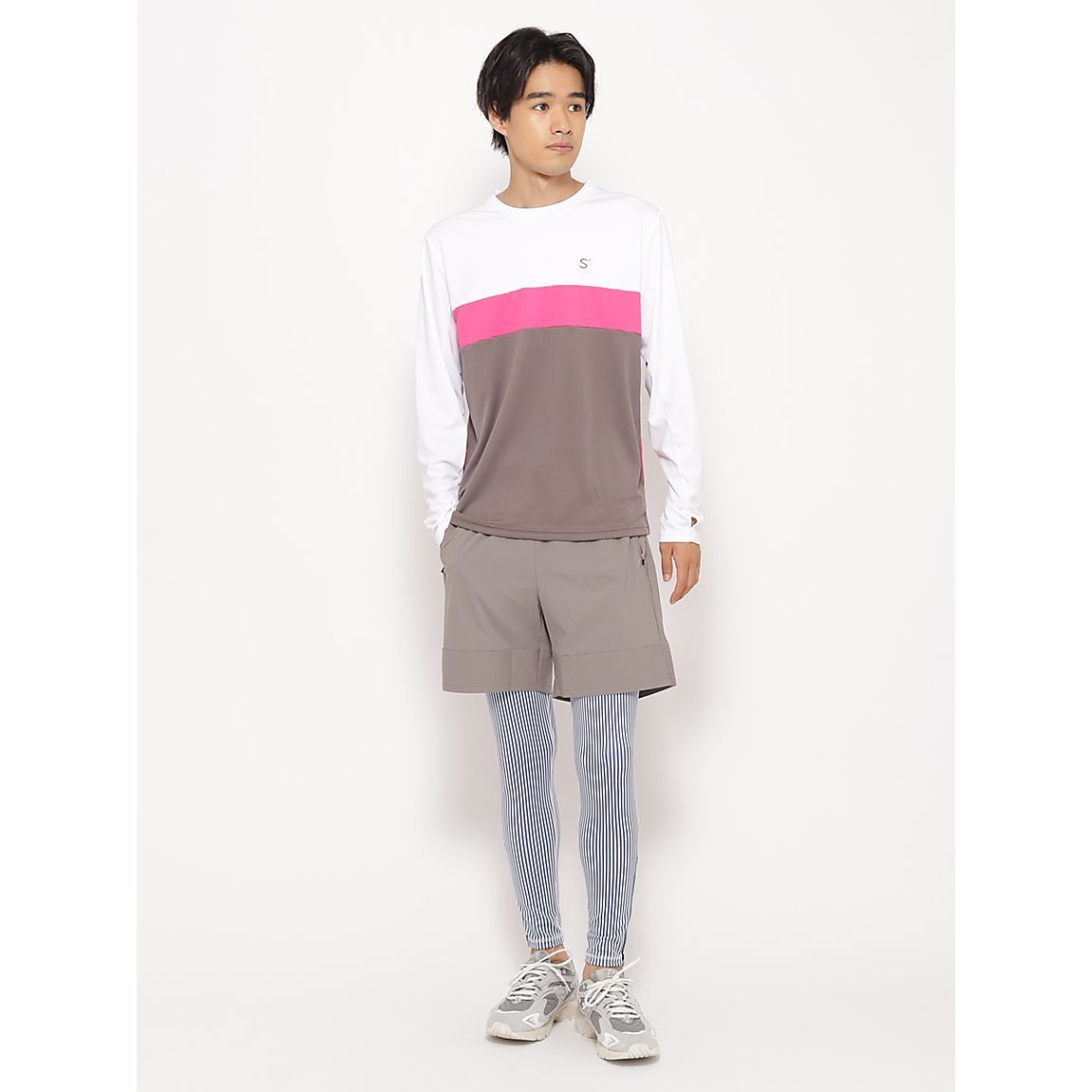 for RUN ドライスムースpr スリーカラーライン長袖Tシャツ MENS