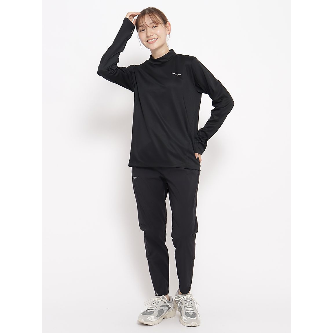 ハニカムドライスムース モックネック長袖TシャツLADIES