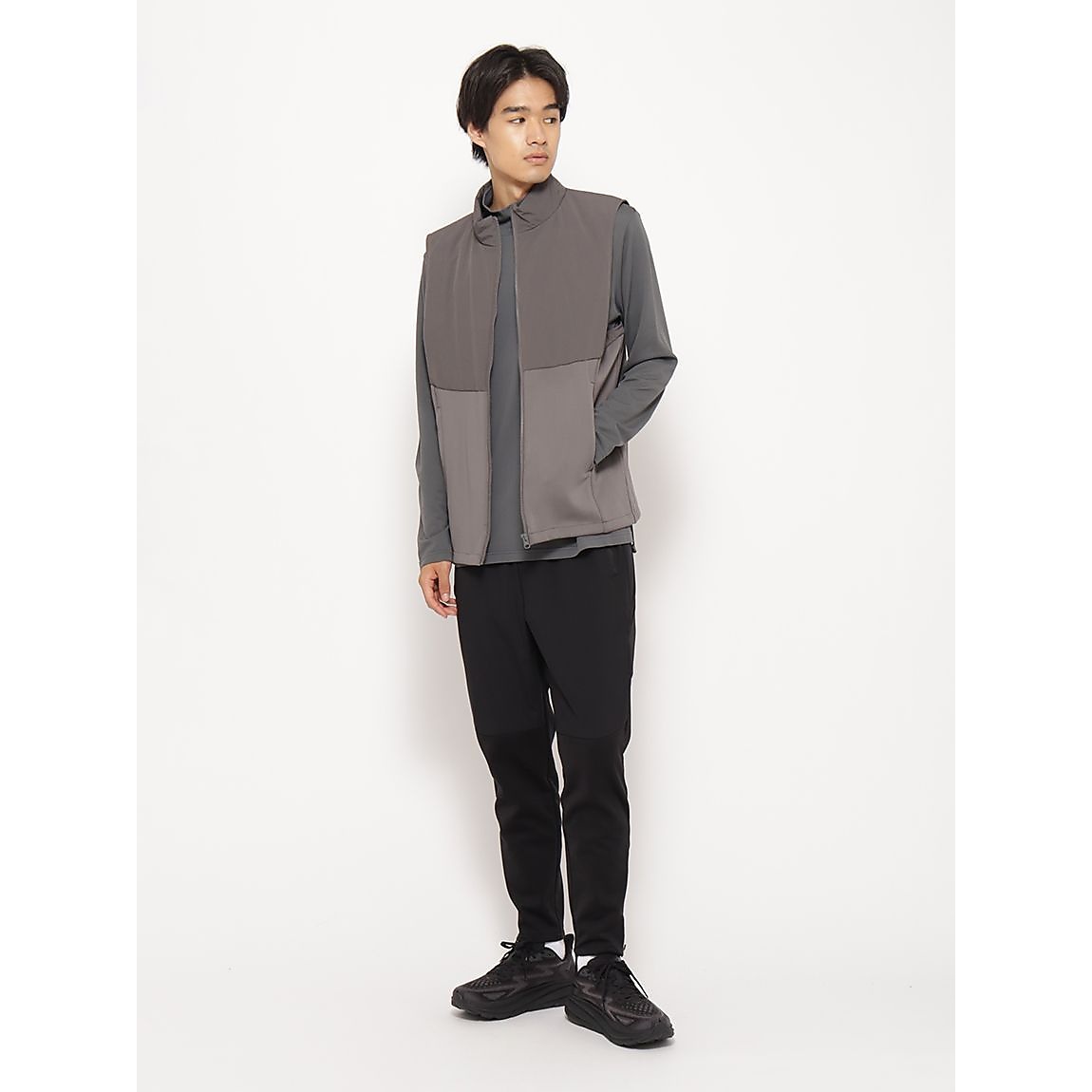 エステルタフタ中綿ハイブリッド スタンドカラーベストMENS