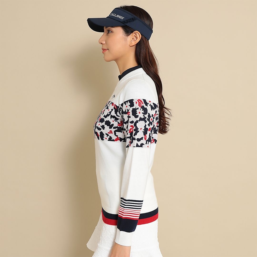 フラワージャカードクルーネックニット