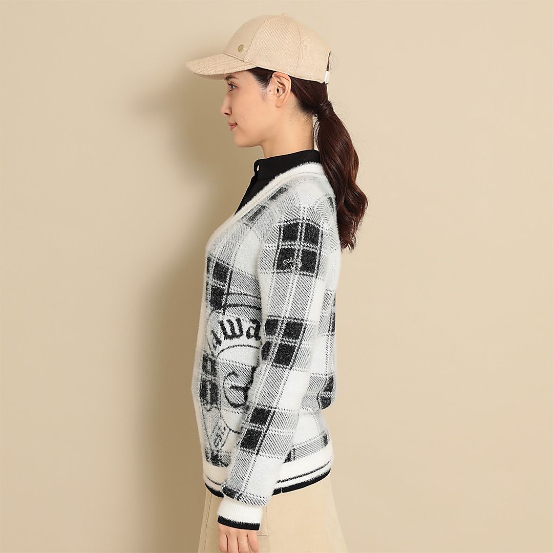 チェックジャカードＶネックヘアリーニット