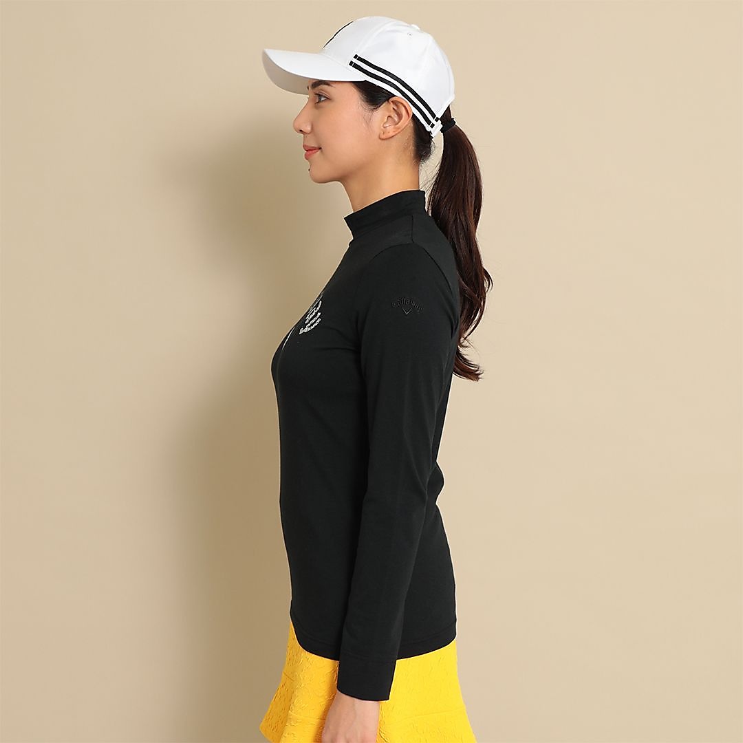 天竺長袖モックネックロゴプリントシャツ