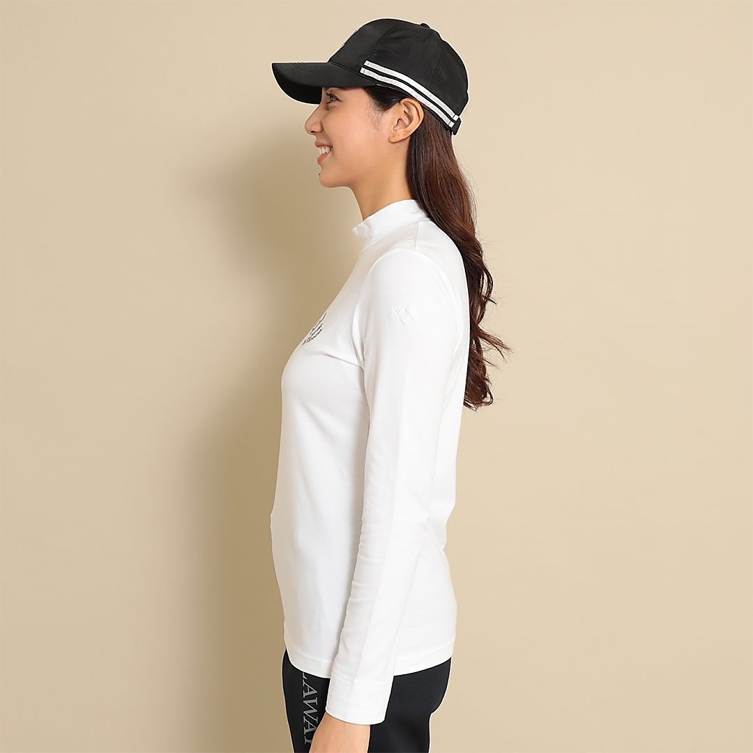 天竺長袖モックネックロゴプリントシャツ