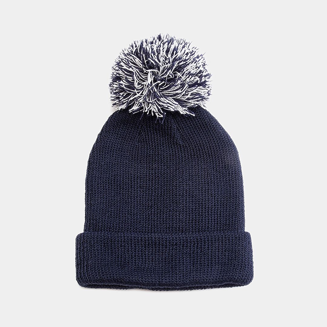 梵天付きリブ編みベーシックビーニー