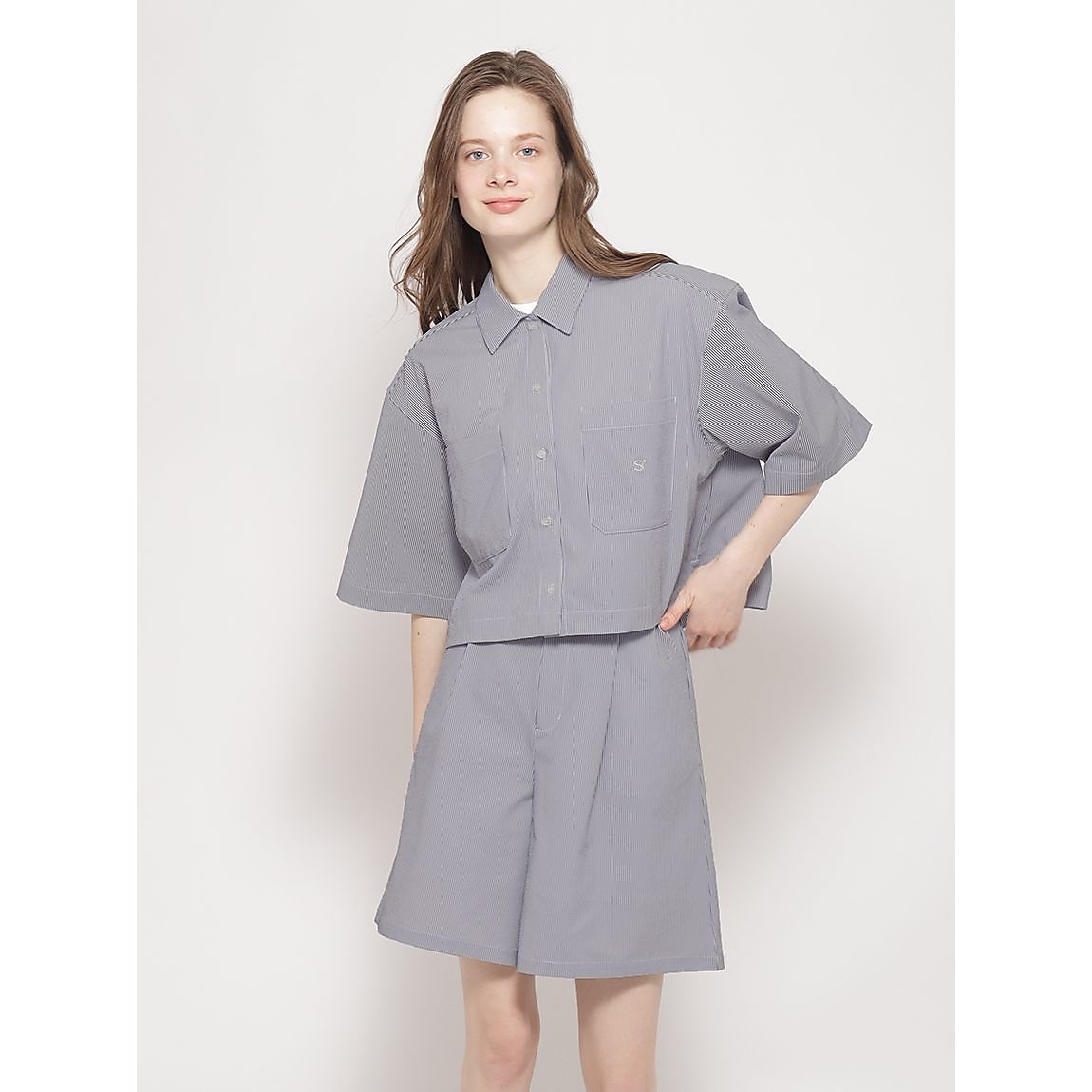 ミニサッカーストライプ クロップトシャツ LADIES