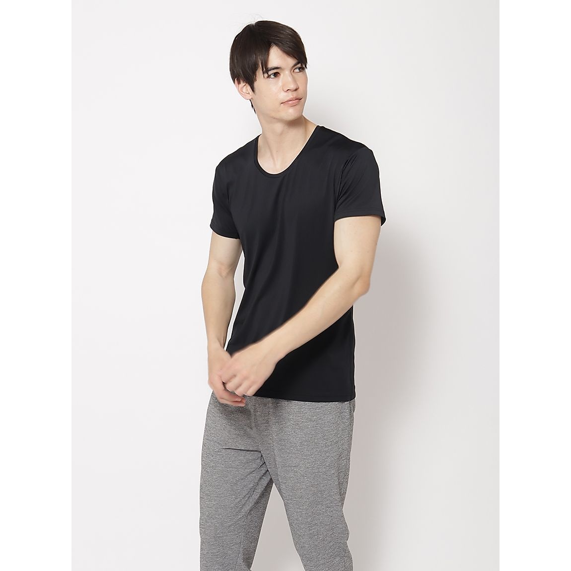 脇汗パッド付インナー Uネック半袖Tシャツ MENS