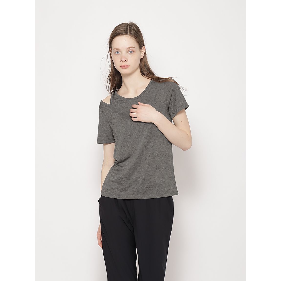 カチオン杢天竺 アシンメトリー半袖Tシャツ LADIES