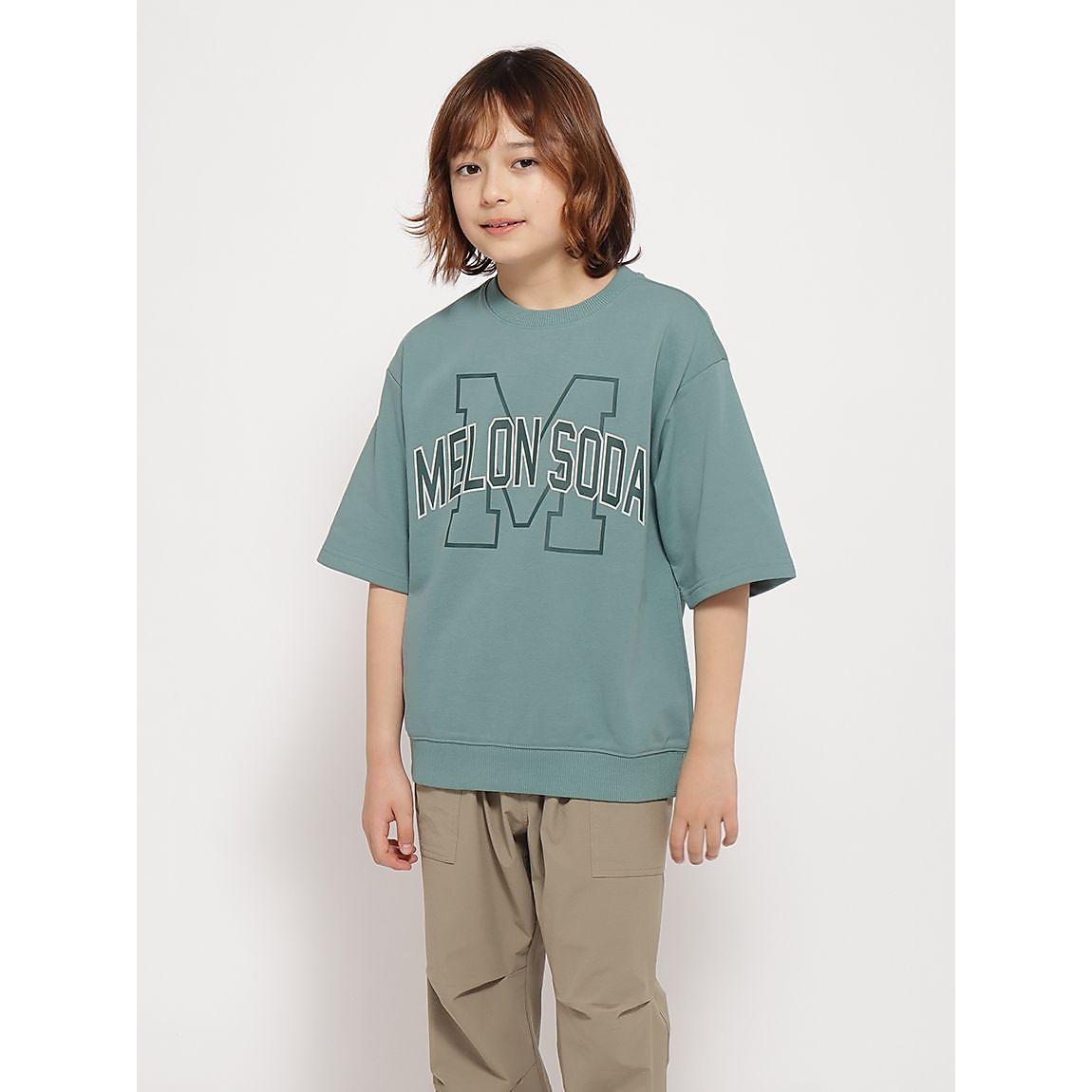 CVC裏毛スウェット クルーネック半袖ロゴJUNIOR