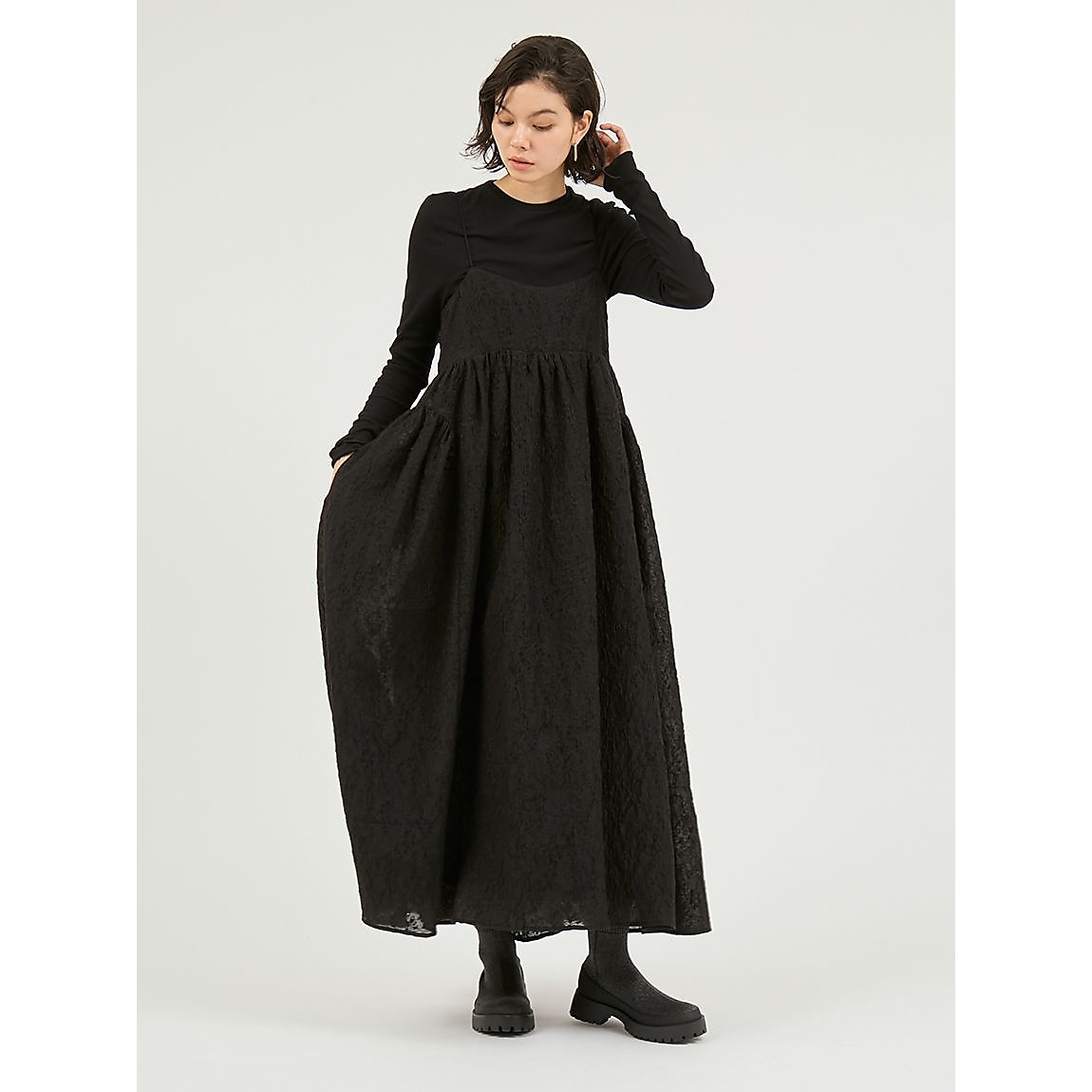 カットセットフラワージャガードワンピース