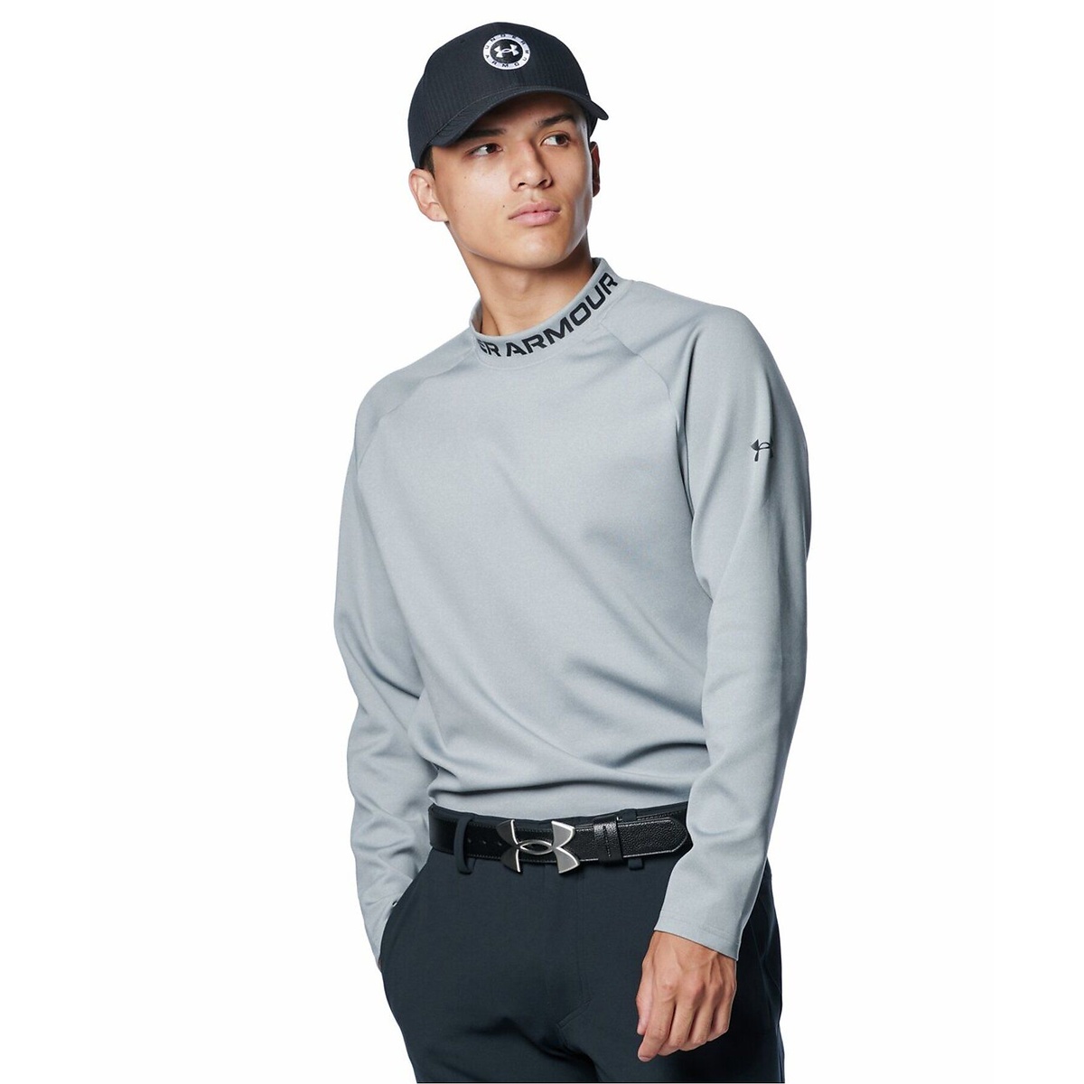UA ARMOUR KNIT WORDMARK LONG SLEEVE MOCK NECK SHIRT