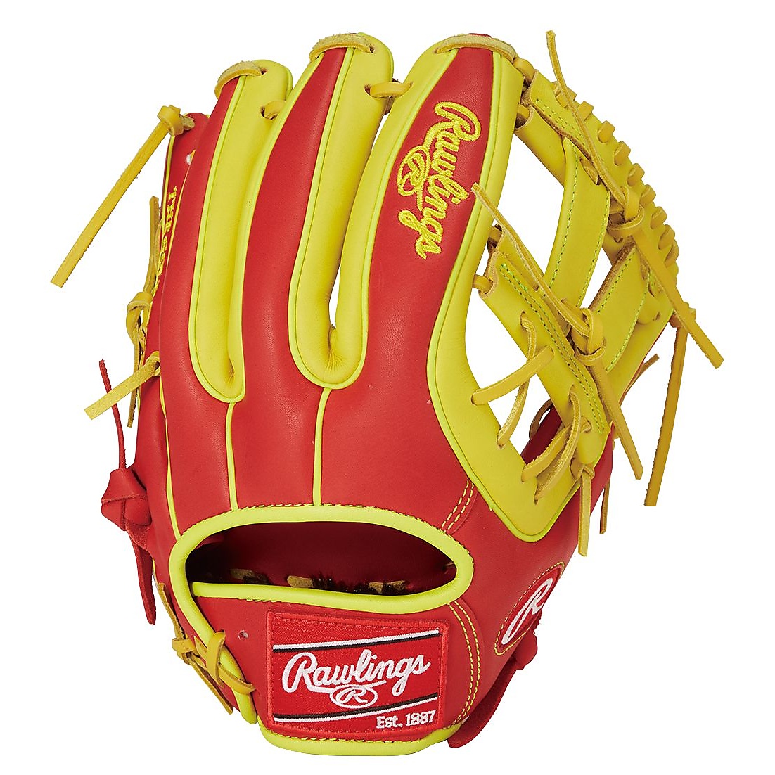 軟式 HOH MLB COLOR SYNC(エイチオーエイチエムエルビーカラーシンク)N54G - スカーレット/イエロー