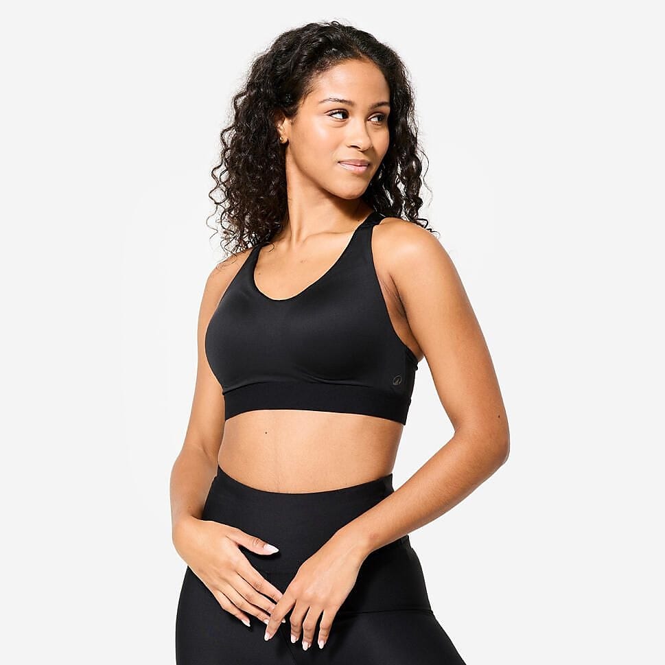 フィットネス レディース スポーツブラ カップ付き ハイインパクト アジャスタブル BLK