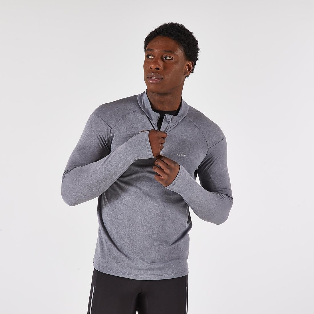 ランニング メンズ 保温/透湿性 ハーフファスナー長袖Tシャツ RUN 100 GRY