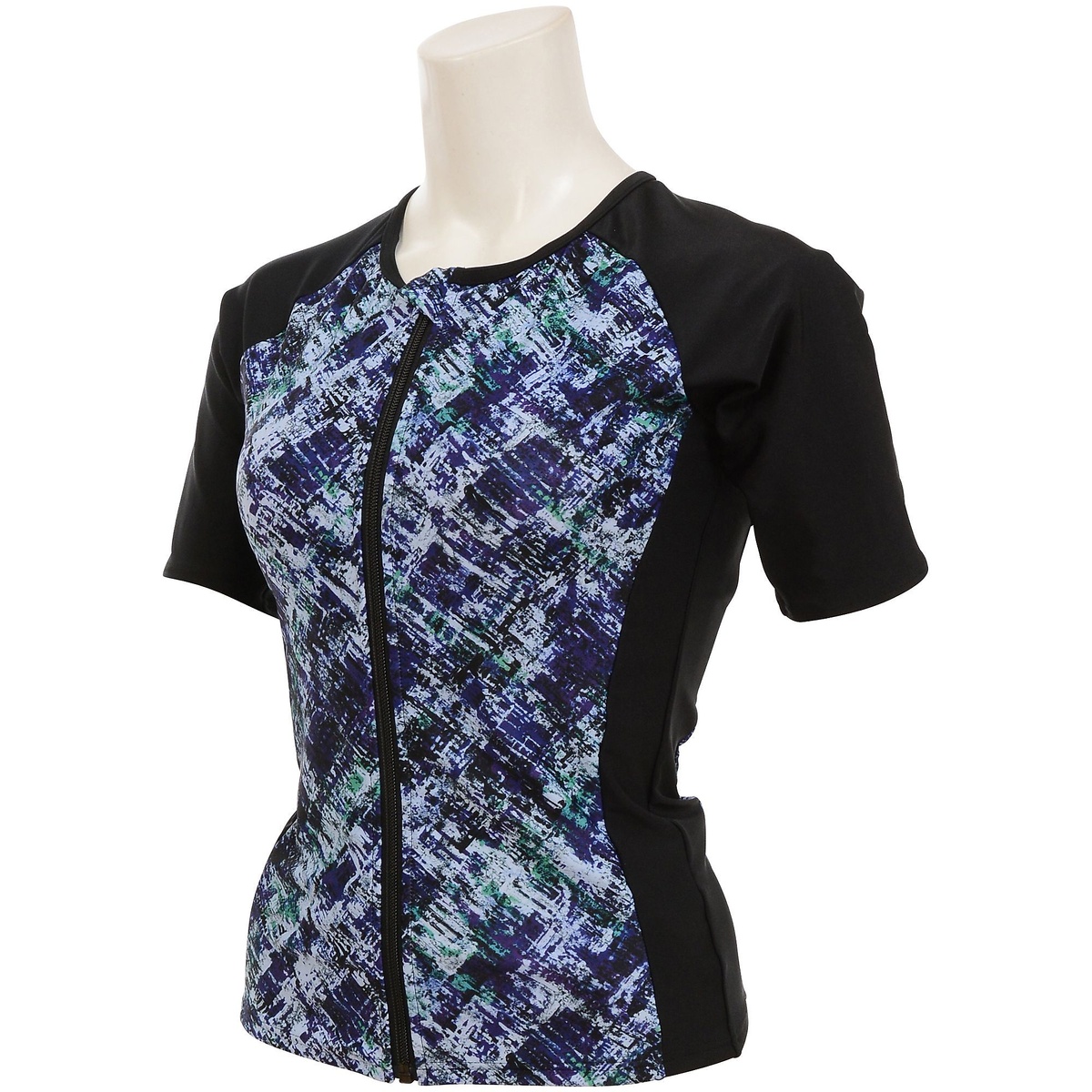 レディースかすれチェック柄半袖スイムトップス