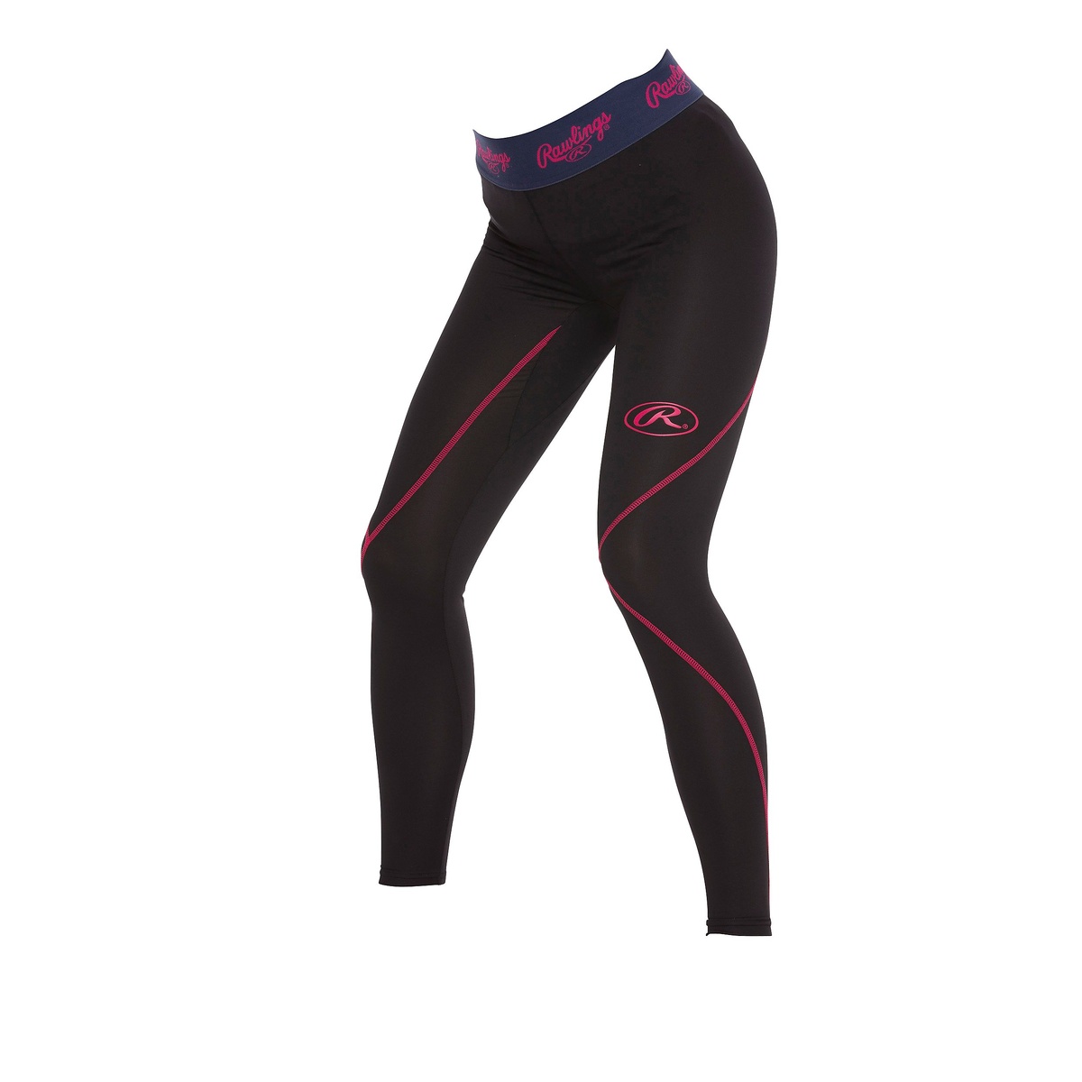 ウィメンズ ストレッチロングタイツ 膝2重(オールシーズン)-ブラック/ピンク