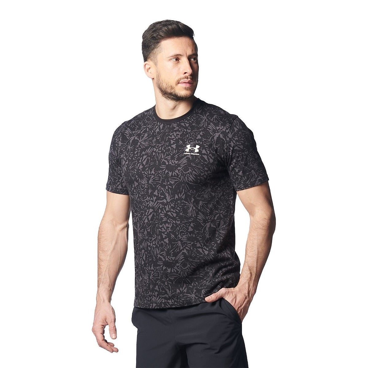 UA CHARGED COTTON SHORT SLEEVE PRINTED