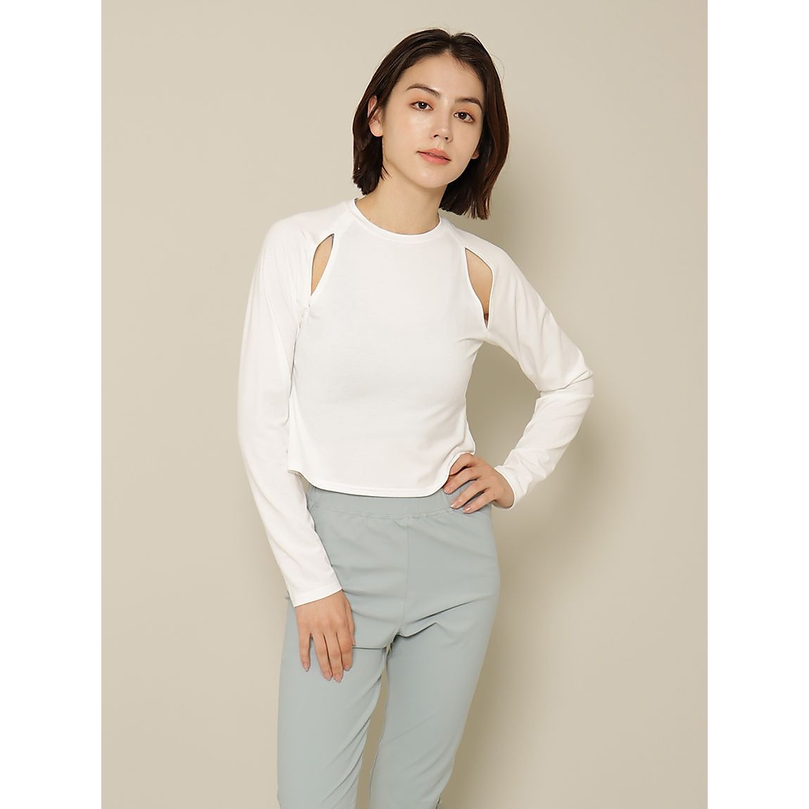 ミリオラメントベア天竺 スリットロングスリーブTシャツ LADIES