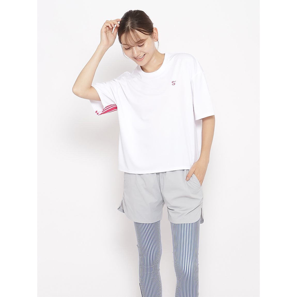 for RUN ドライスムースpr オーバーサイズラインTシャツ LADIES