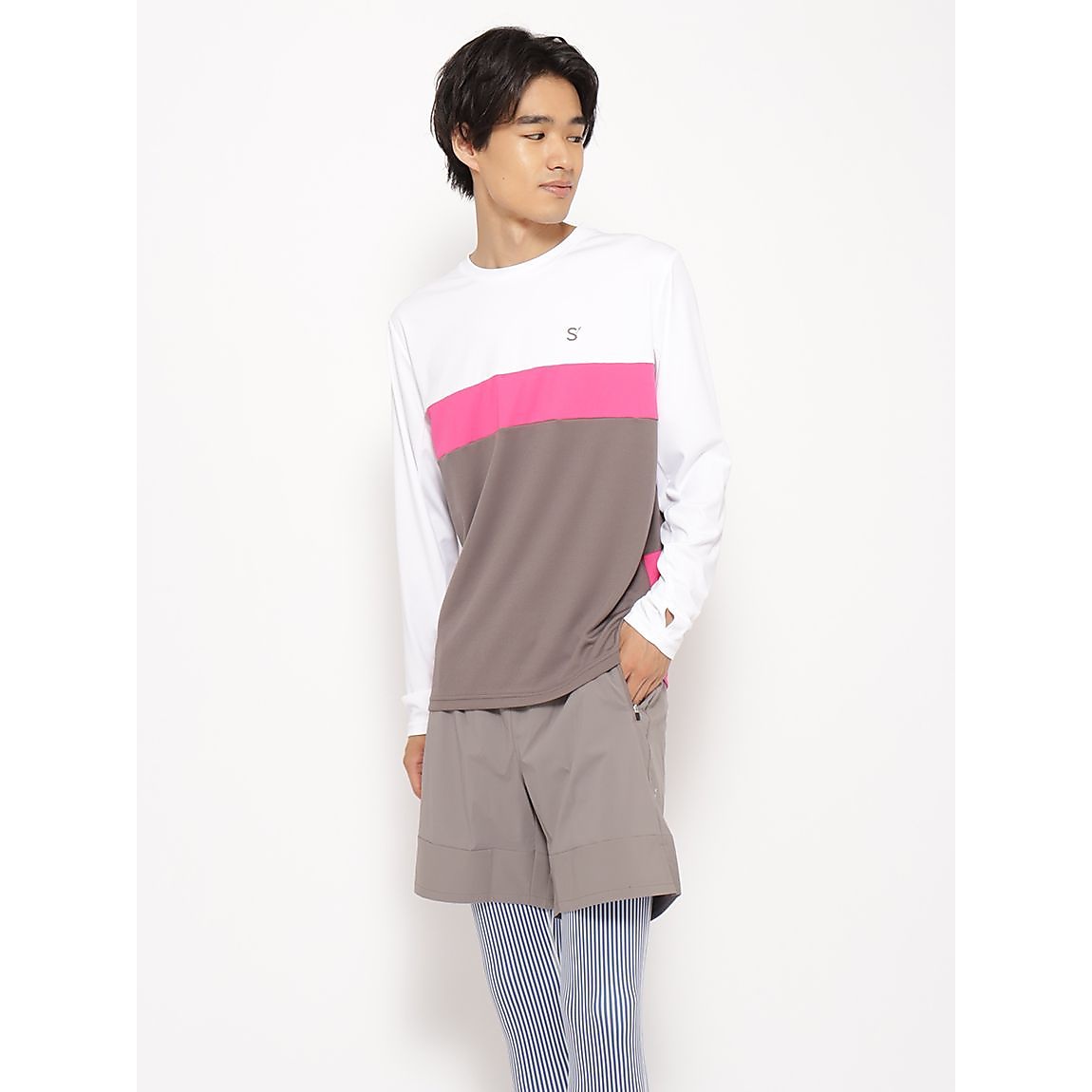 for RUN ドライスムースpr スリーカラーライン長袖Tシャツ MENS