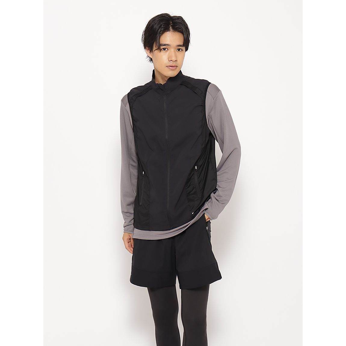 for RUN 撥水ストレッチ スタンドカラーベスト MENS