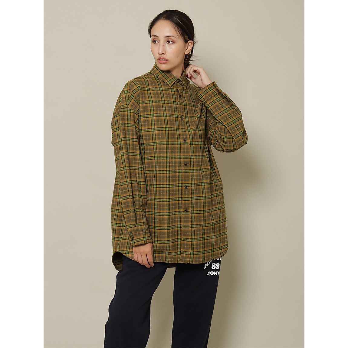 ジョーゼットチェック 裏起毛オーバーサイズシャツ