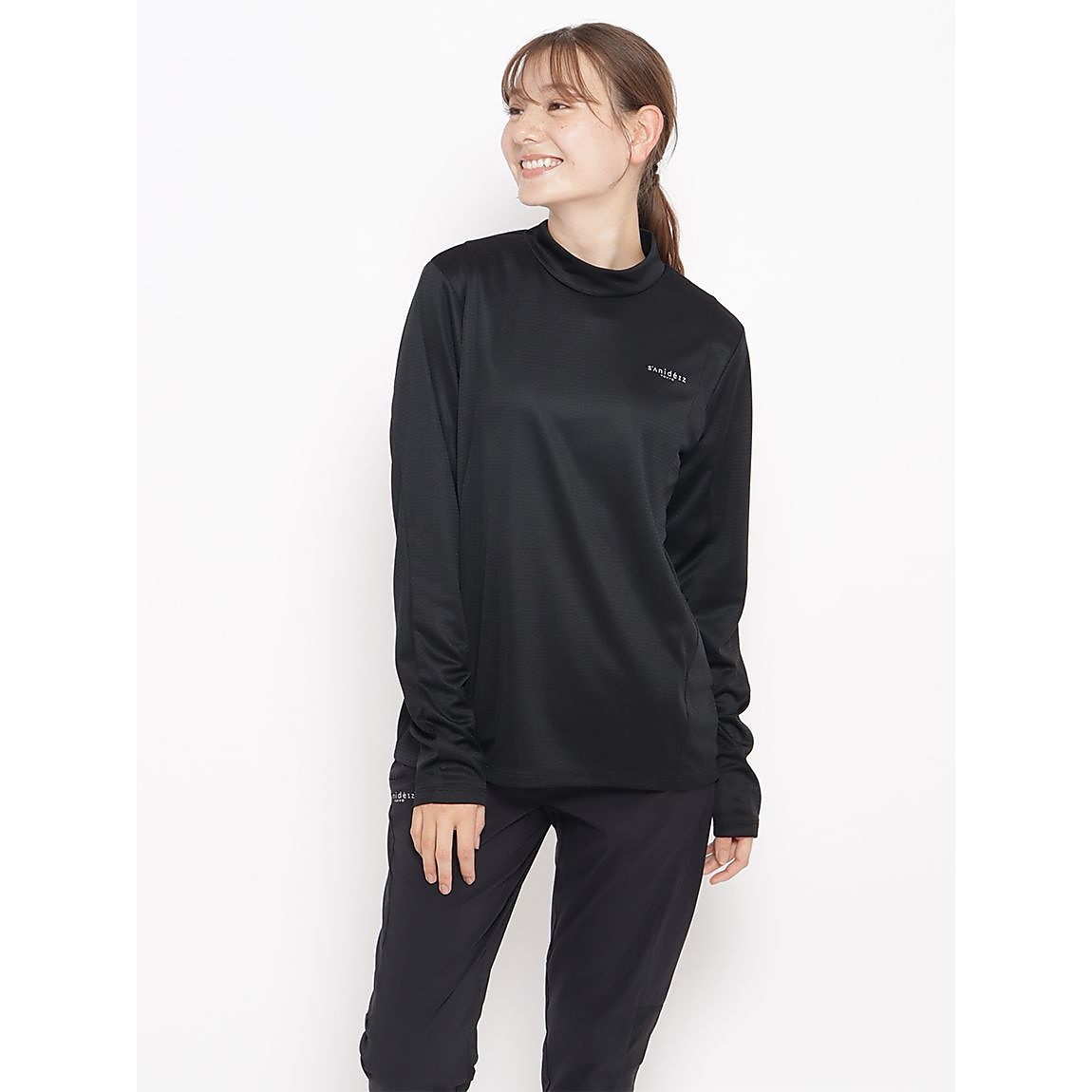 ハニカムドライスムース モックネック長袖TシャツLADIES