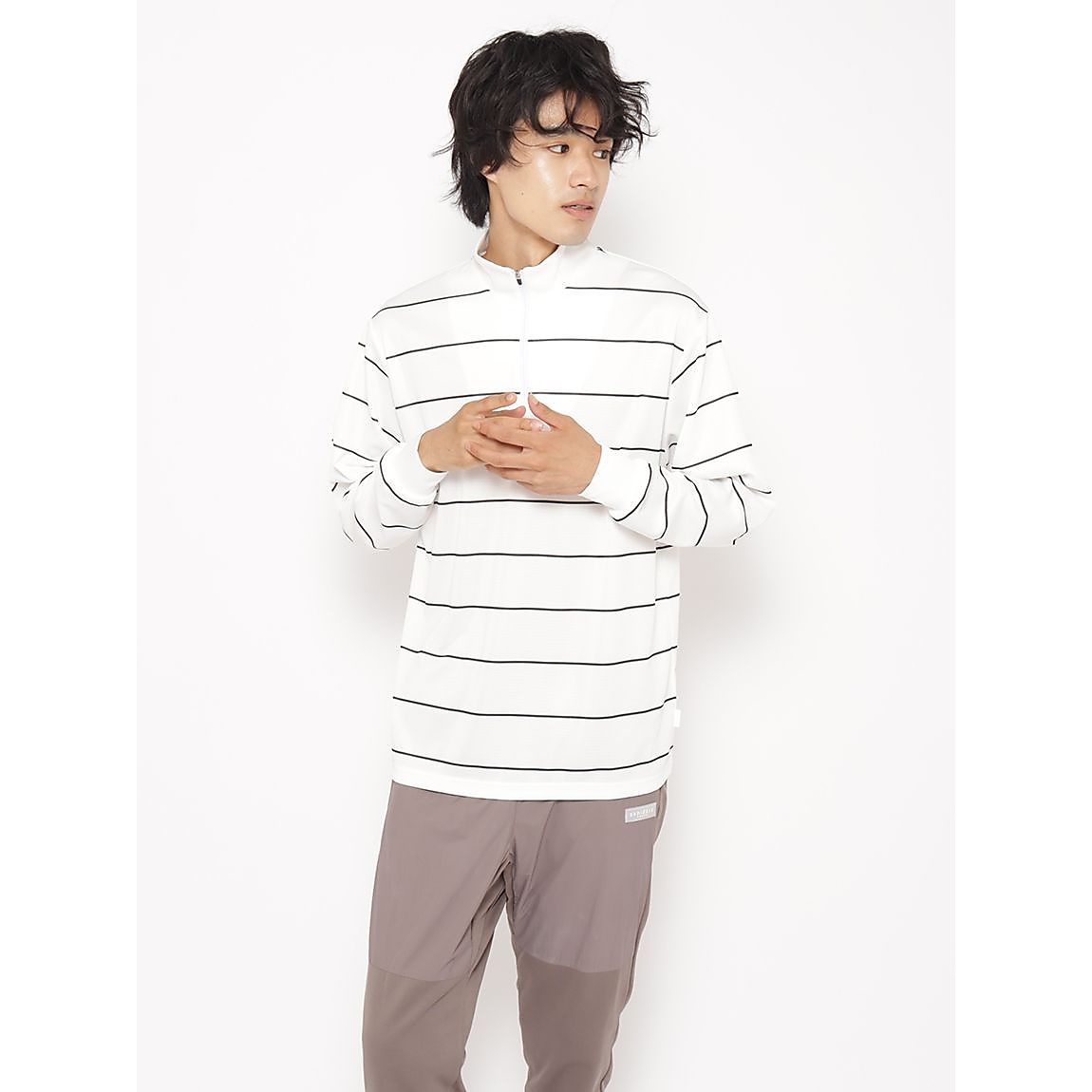 ハニカムドライスムース ハーフジップ長袖TシャツMENS