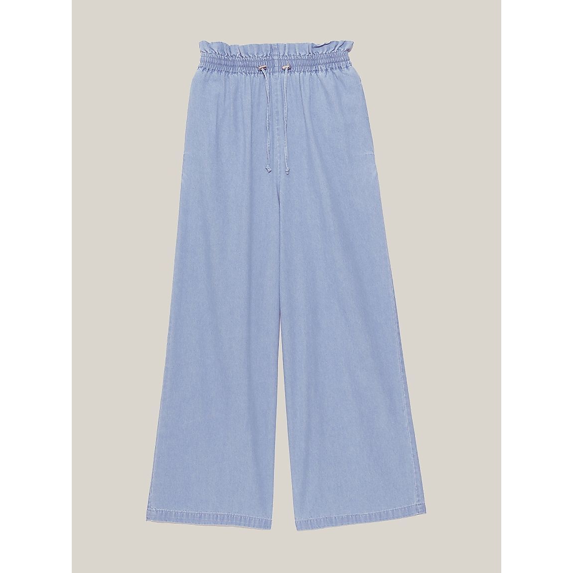 コットンレーヨンデニム ウエストギャザーパンツ