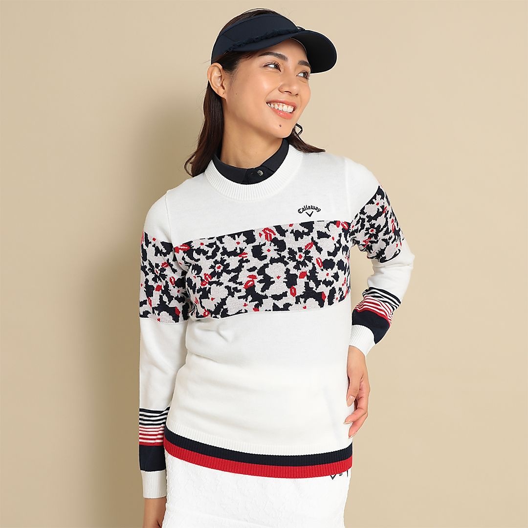 フラワージャカードクルーネックニット