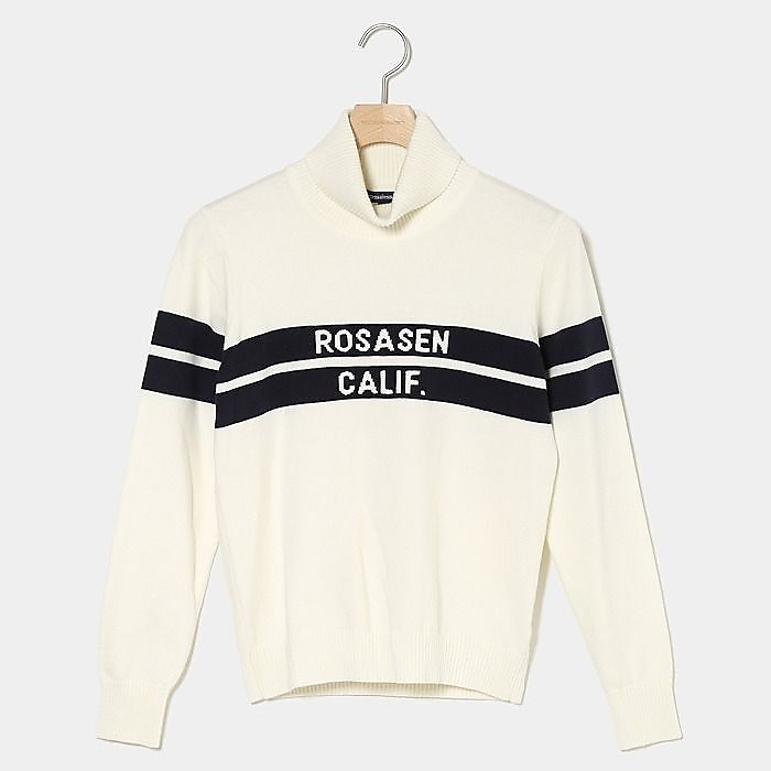ロサーセン　レディース　ライン＆ロゴインターシャタートルニット