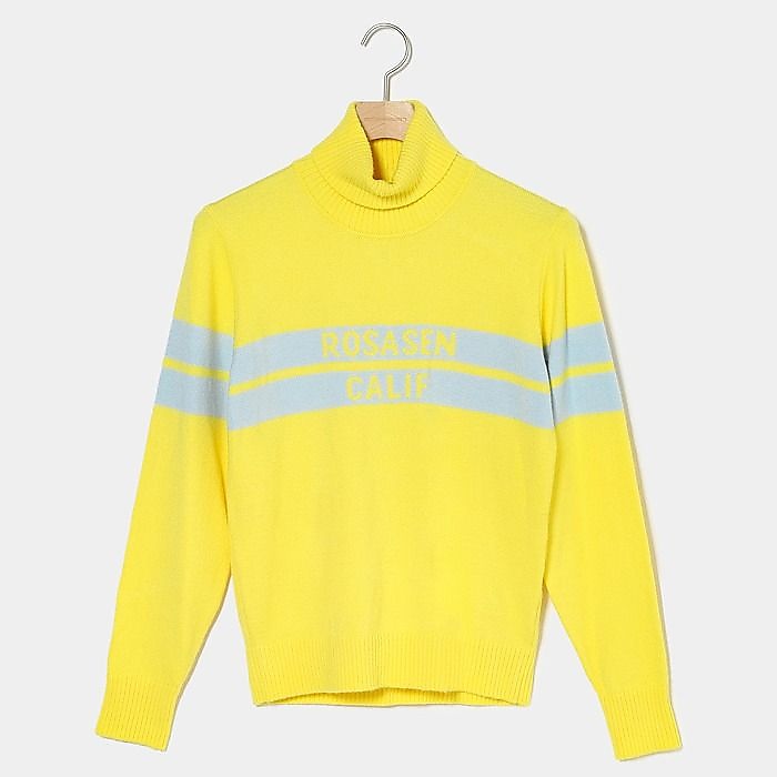 ロサーセン　レディース　ライン＆ロゴインターシャタートルニット