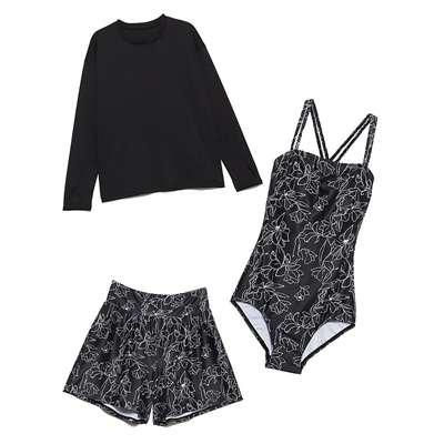 黒×ラインフラワープリント