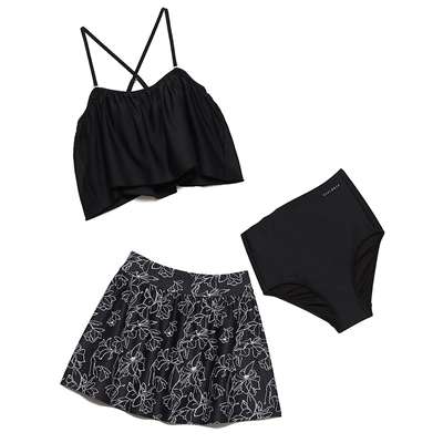 黒×ラインフラワープリント